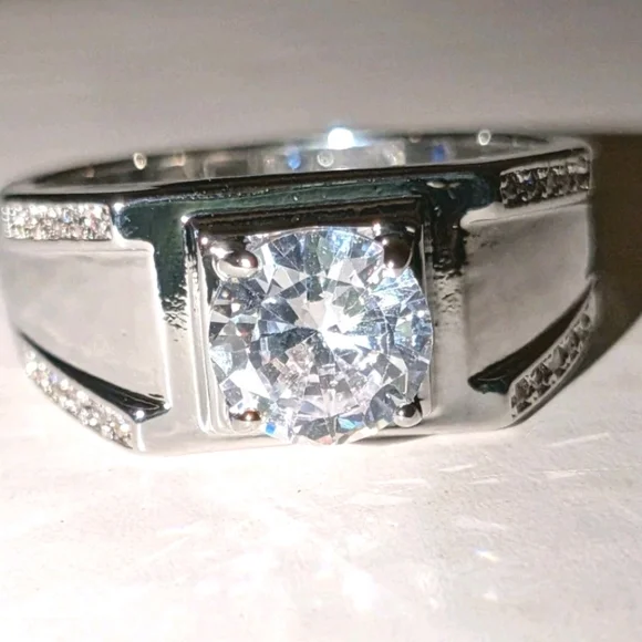 Men's Wedding Ring 14K White Gold Plated Round Cut Simulated Diamond Sz12